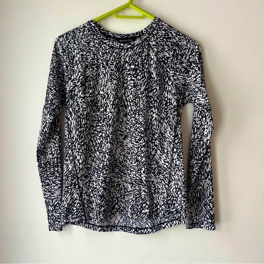 Athletes Ultimate Train Long Sleeve Top | Black White Abstract Print | Size S